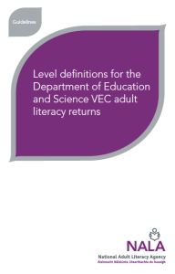 Level definitions for the Department of Education and Science VEC adult literacy returns