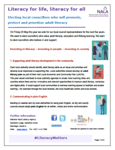 NALA Literacy manifesto for local elections 2019