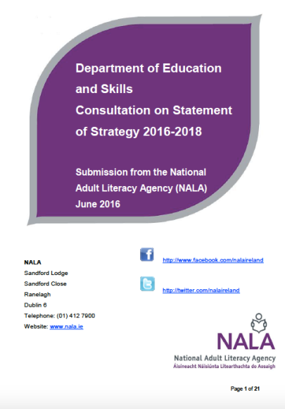NALA Submission to the Department of Education and Skills Consultation of Strategy 2016-2018