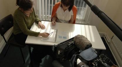 Helen and Olive being filmed