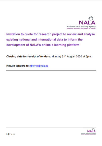 Invitation to tender - Research project to inform the development of NALA’s online e-learning platform