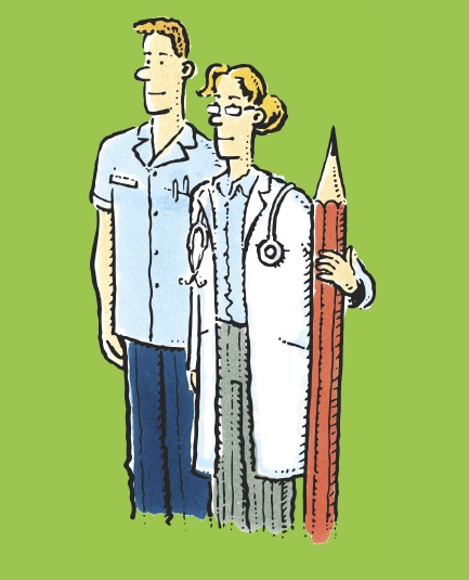 digital draft design: husband with wife and a pencil