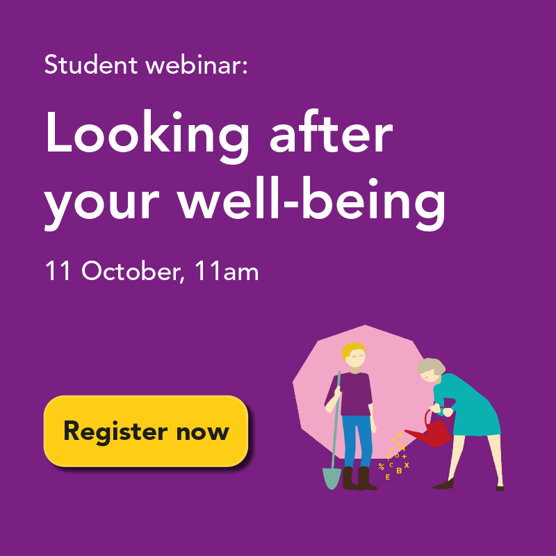Student webinar on looking after your wellbeing banner image