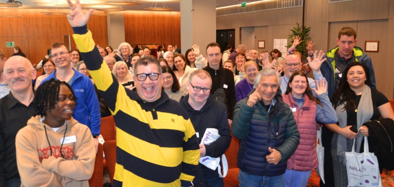 Photo group of students cheering at the NALA Learner Day Cork 7 March 2024