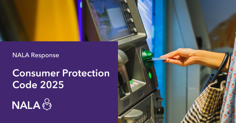 NALA Response Consumer Protection Code. Person using a bank machine.