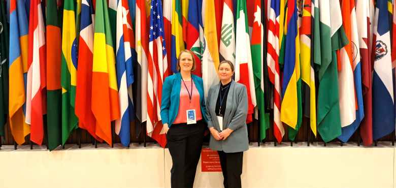 Elaine Cohalan, Innovation Manager at NALA, and Nicole Mullen, Learn with NALA Coordinator, at UNESCO building in Paris.