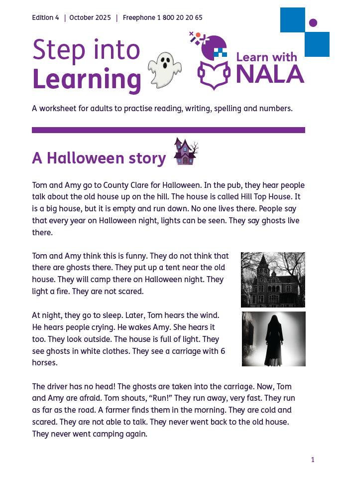 Step into Learning October 2025 worksheet cover