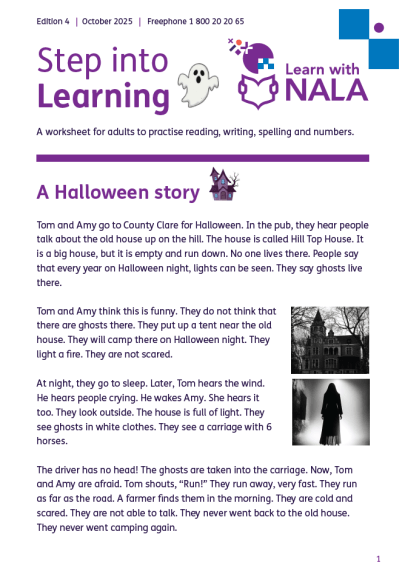 Step into Learning October 2025 worksheet cover