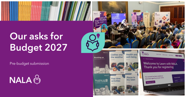 NALA banner about Budget 2027 with event, learning, and website images.