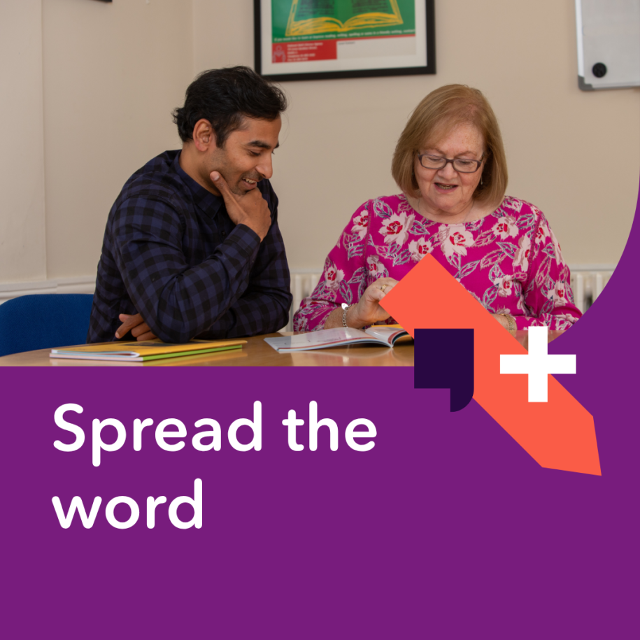 Spread the word - Two adults learning with workbooks