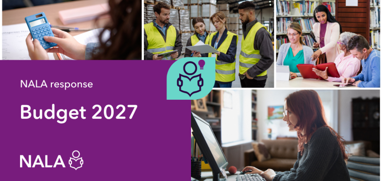 NALA response: Budget 2027. Images of adult learners learning in an education centre, at home and in an workplace