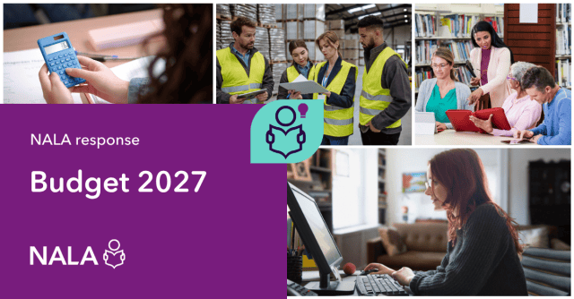 NALA response: Budget 2027. Images of adult learners learning in an education centre, at home and in an workplace